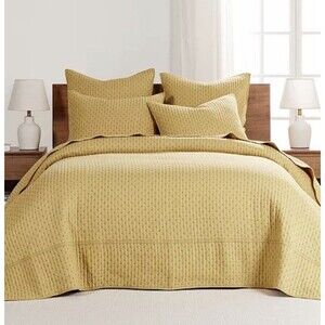 Levtex Home Cross Stitch Mustard Yellow QUEEN Bedspread Quilt with 1 Sham